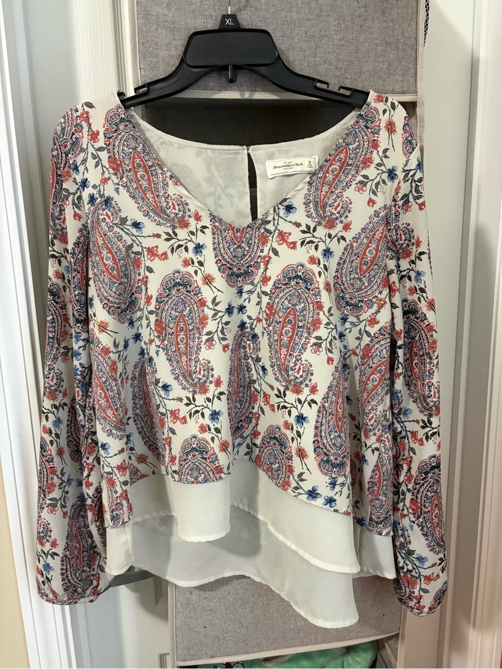 Abercrombie & Fitch Cream Blouse with Red and Blue Paisley